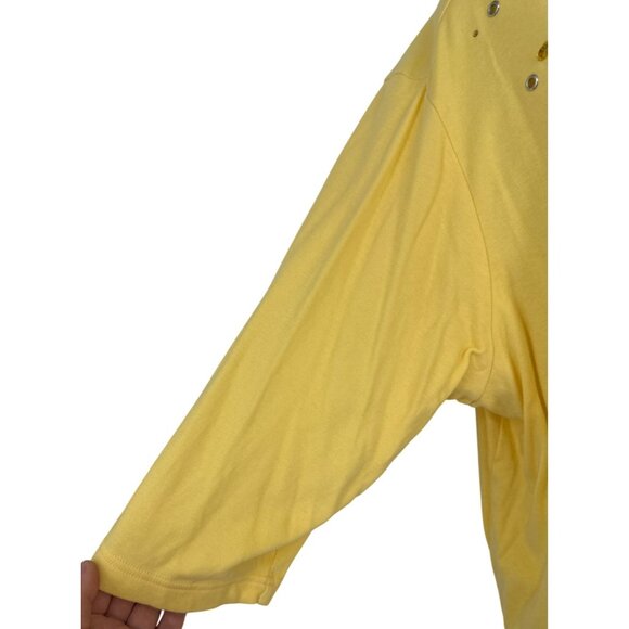 Quacker Factory Yellow Scoop Neck Top W/ Rhinestone & Grommet Design Size 2X - Picture 4 of 10